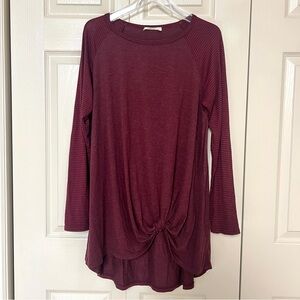 Hopely Maroon Long Sleeve Twisted Front Tunic Top
